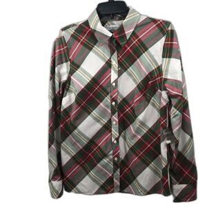 Kim Rogers Womens Plaid Button Down Long Sleeve Shirt Top Small